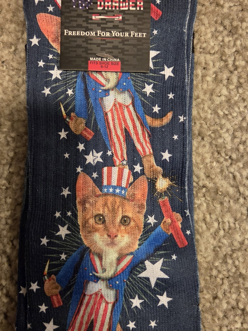 Patriotic Cat Novelty Socks - Red, White & Blue
